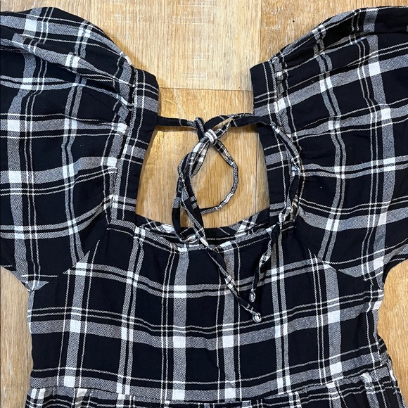 Asos Violet Romance Midi Dress Puff Sleeve Tiered Black White Plaid Check Size 4 - Picture 9 of 14